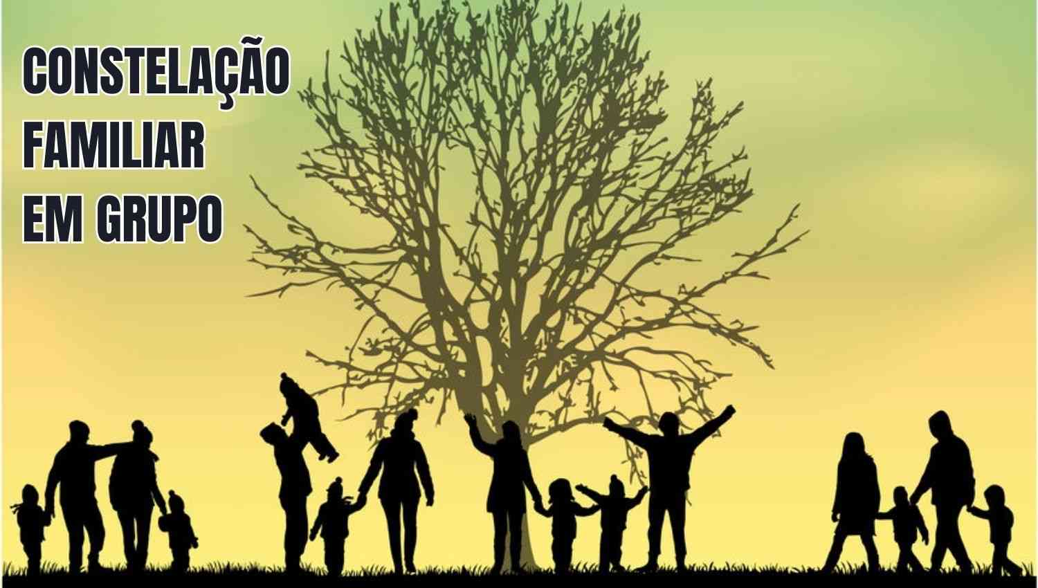 imagem de várias famílias representando a Constelação Familiar em Grupo e uma árvore