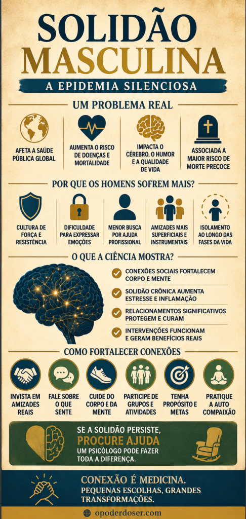 Solidão masculina é uma epidemia silenciosa - infografico