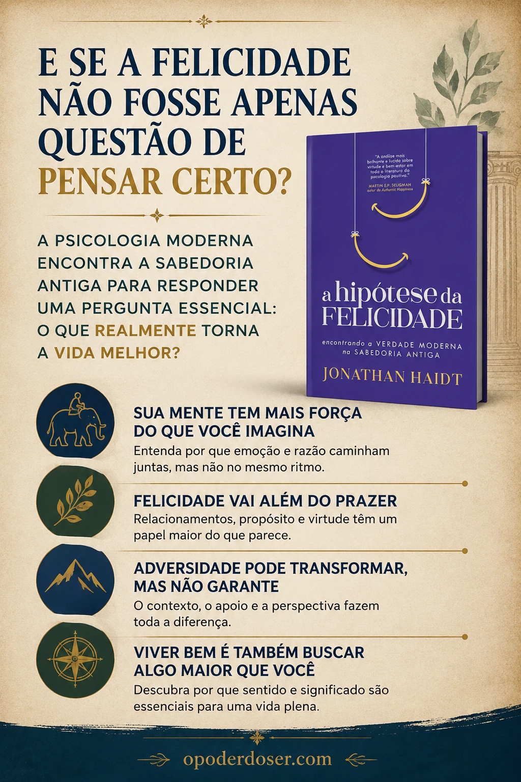 A Hipótese da Felicidade vale a pena? O que Jonathan Haidt revela sobre uma vida mais feliz - infografico